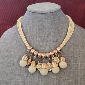 Elegant Gold & Cream Acrylic Bead 18" + 2" Drop Cord Necklace. Lightweight